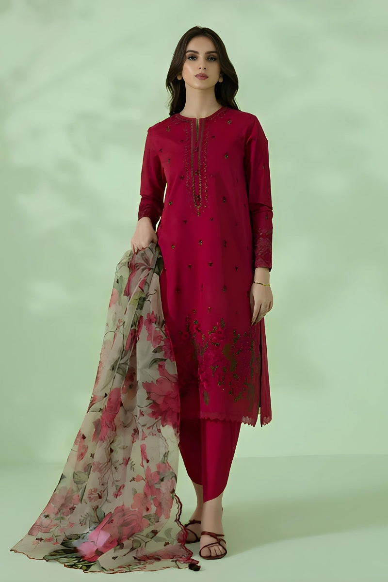 SSAPPHIRE - 3PC DHANAK EMBROIDERED FL-W50A